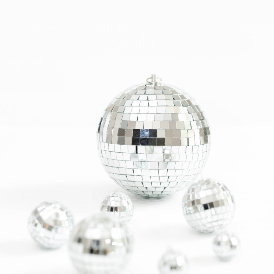 cluster of mirrored balls against a white background